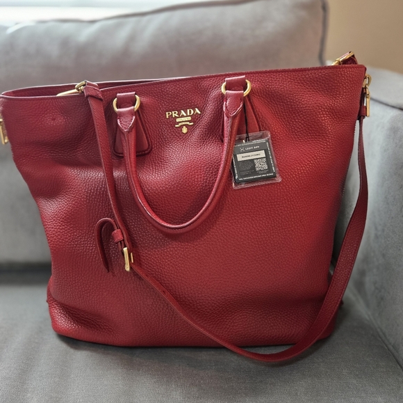 Beautiful Authentic Large PRADA Red Leather Tote Shoulder Crossbody Bag - Picture 1 of 8